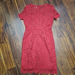 ELLE Women's Red Lace Lined Short Sleeve Dress Size 6
